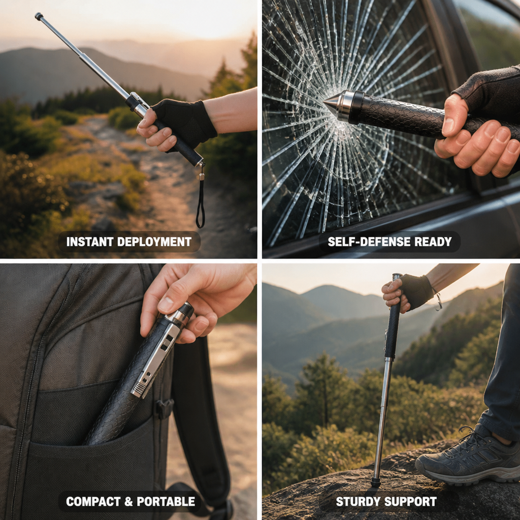 Auto-Unfold Aluminum Self-Defense Trekking Pole
