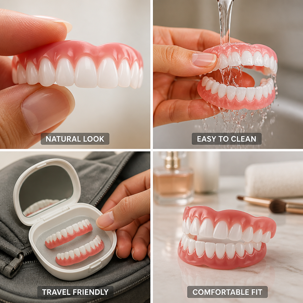 Removable Natural-Looking Cosmetic Veneers (6-Pc Set, 3 Upper + 3 Lower)