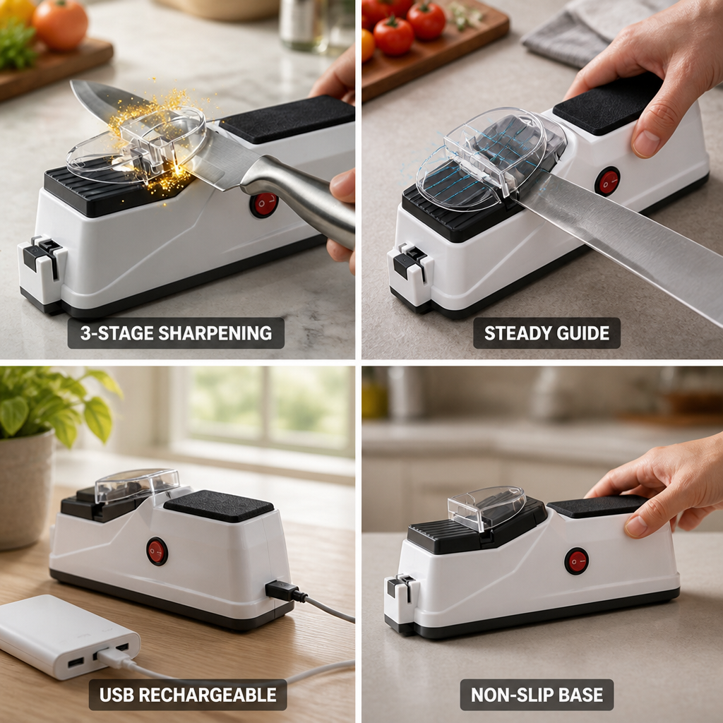 3-Stage USB-Rechargeable Electric Knife Sharpener