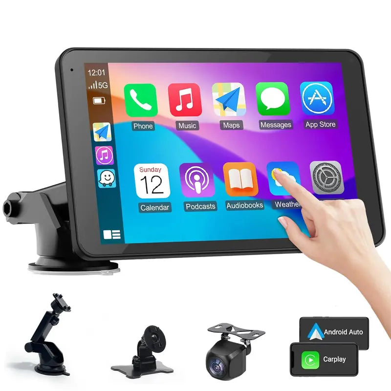 Wireless 7-Inch Car Display with Backup Camera and Voice Guidance