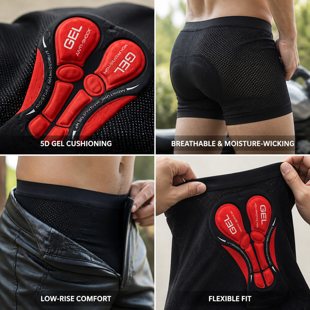 5D Gel Padded Breathable & Moisture-Wicking Motorcycle Shorts (Low-Rise)