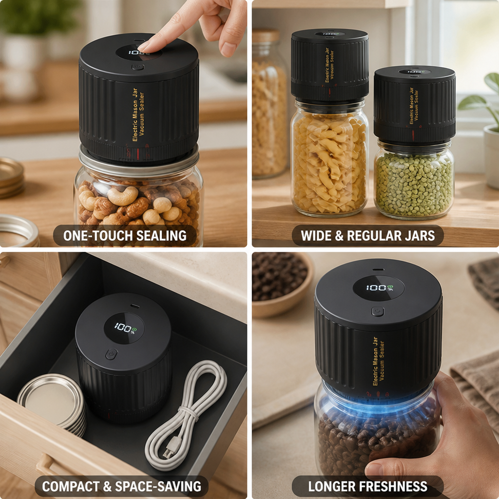 Electric Push-Button Mason Jar Vacuum Sealer (Fits Wide & Regular Jars)