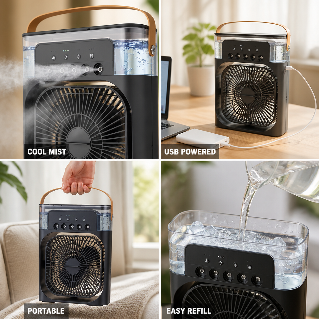 Quiet USB-Powered Portable Mist Fan & Humidifier (500 mL Tank)