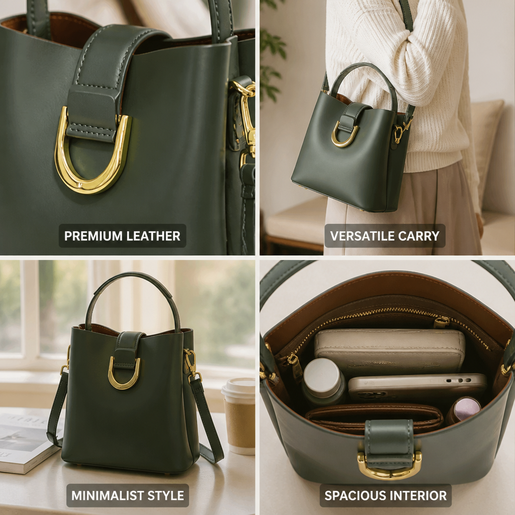 Authentic Cow Leather Convertible Bucket Bag