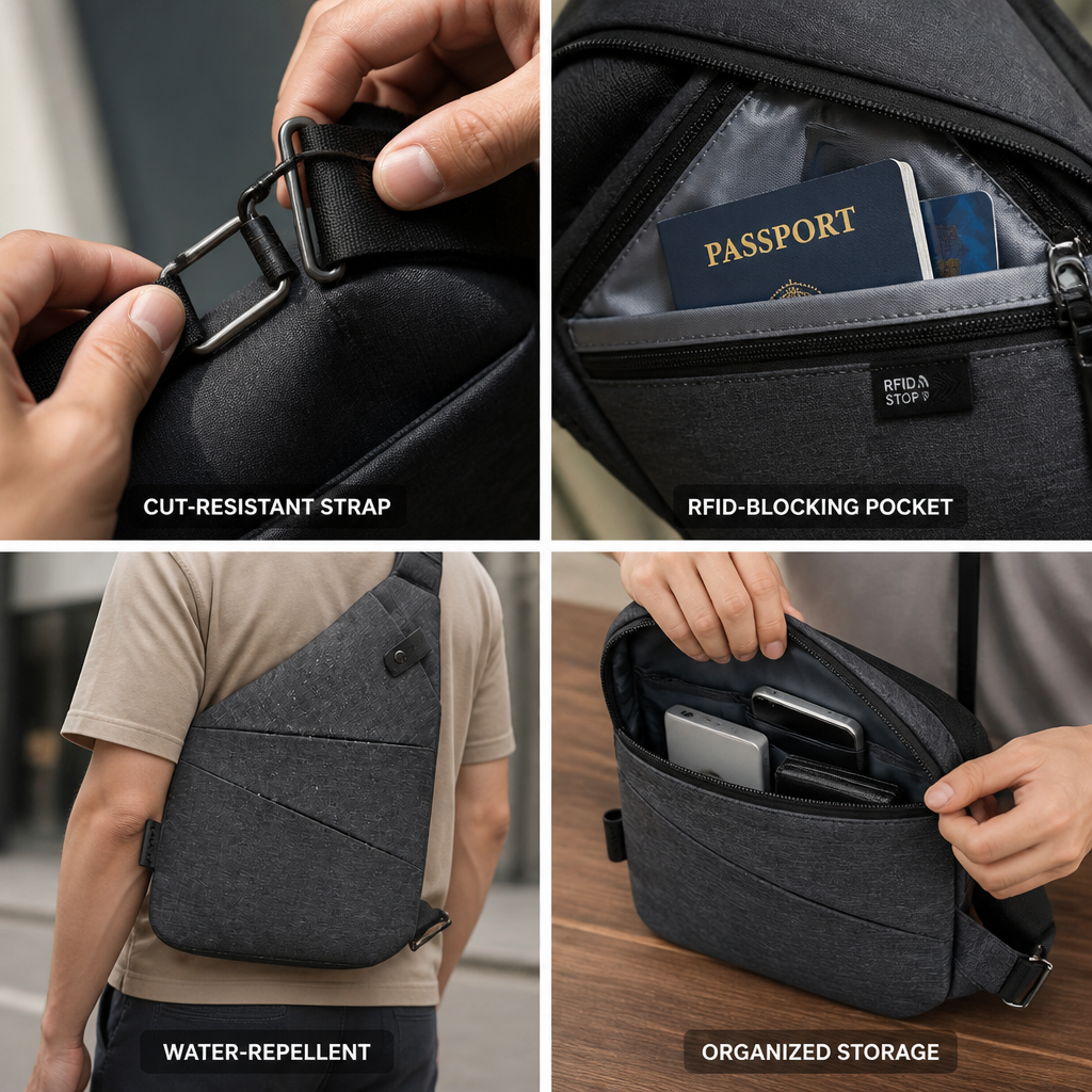 Cut-Resistant Strap & RFID-Blocking Pocket Crossbody Bag