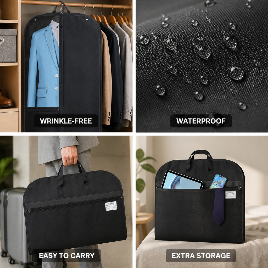 Waterproof Gusseted Garment Bag Set (Clear Window & Shoe Pocket)
