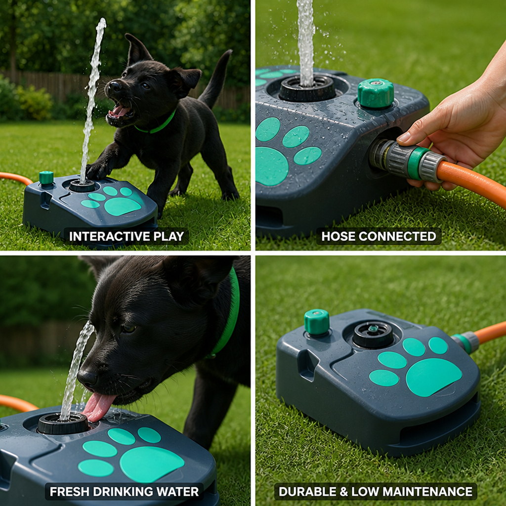 Paw-Activated Hose-Connected Battery-Free Dog Water Fountain
