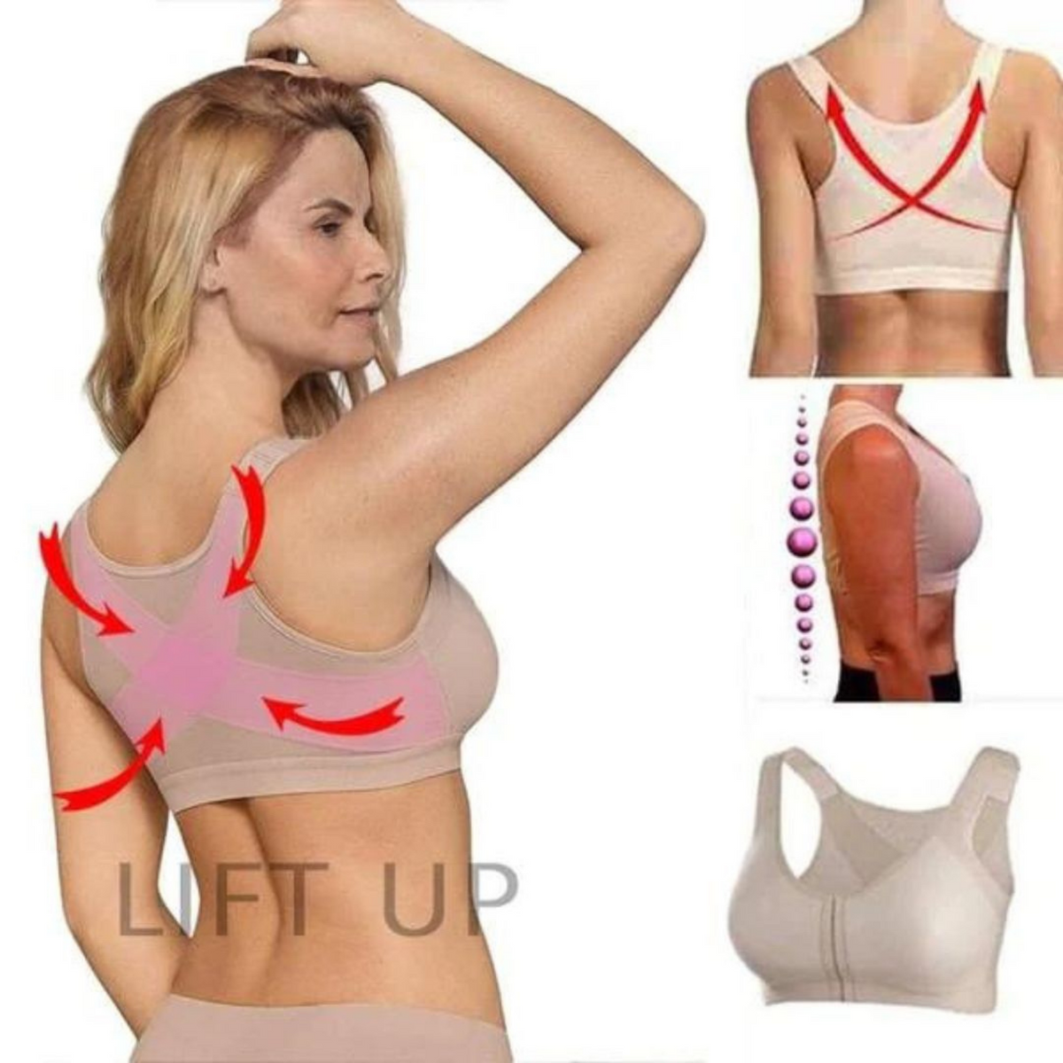 Comfort Bra for Posture Support with Front Closure - Black, Beige, White