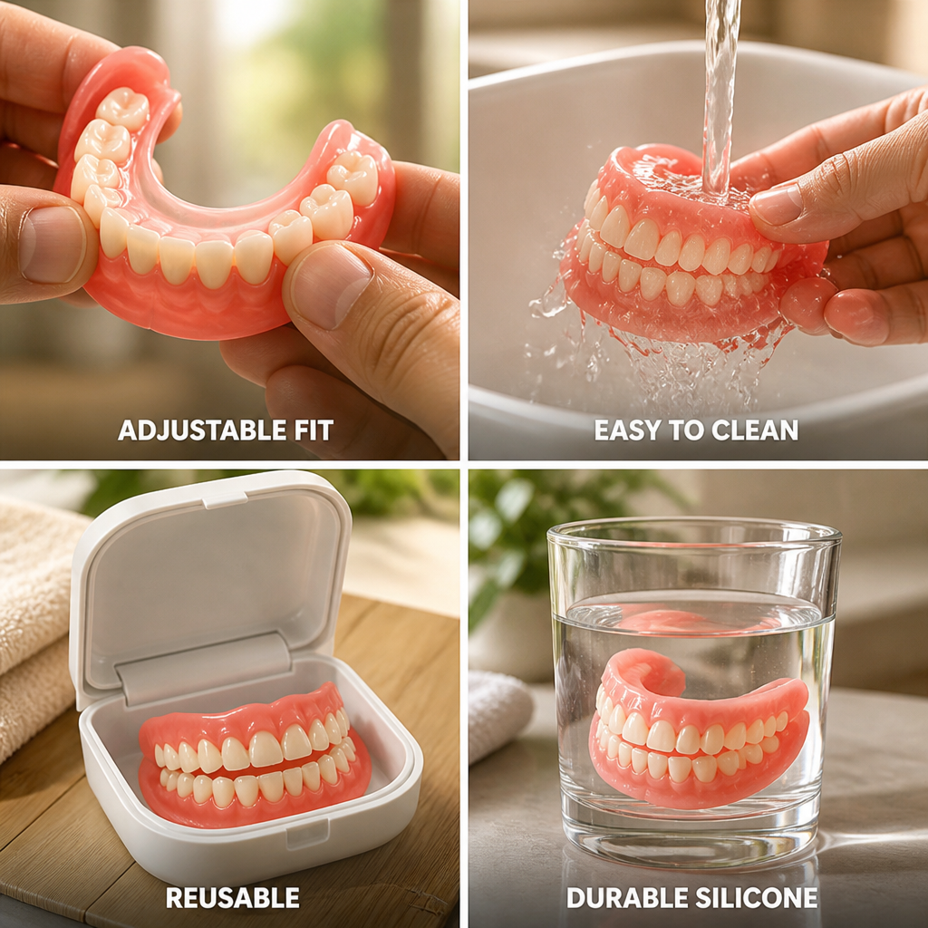 Adjustable Fit & Reusable Silicone Denture Set