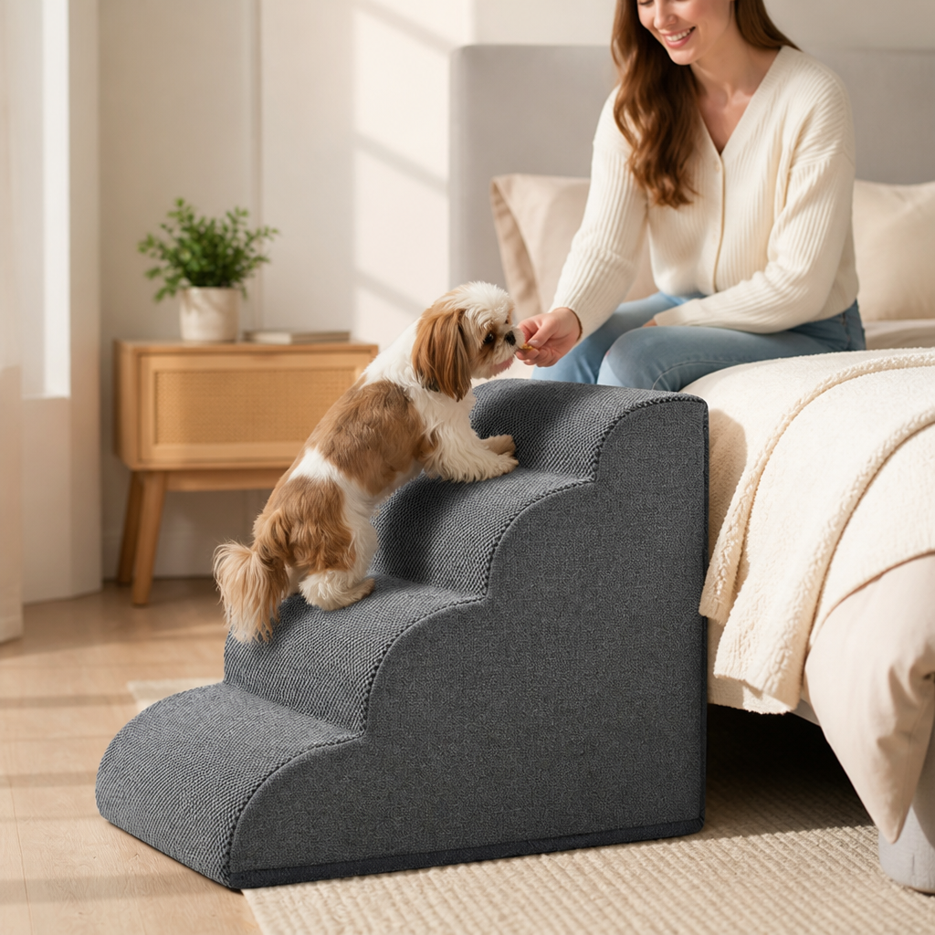 Memory Foam & Non-Slip Dog Stairs (4-Tier)