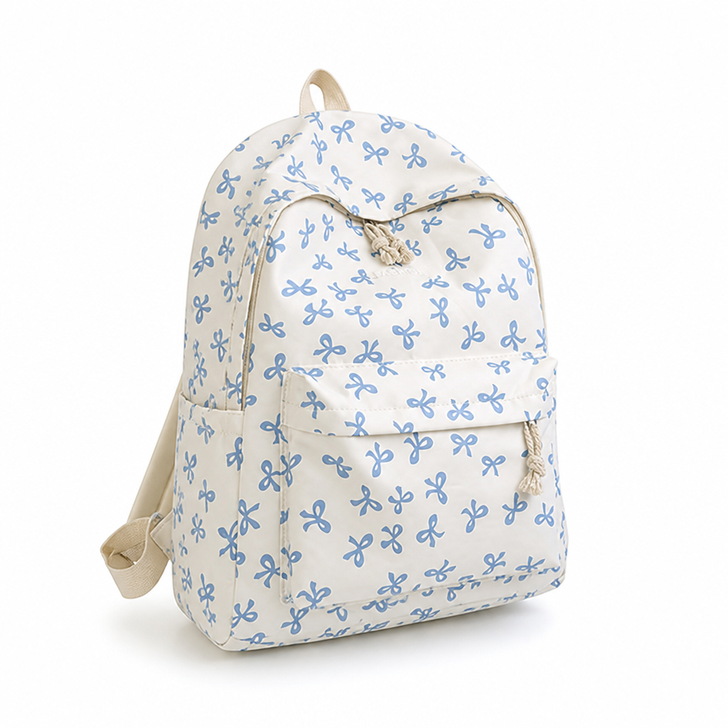 Durable Polyester Multi-Pocket Girls' Backpack (Butterfly Print)