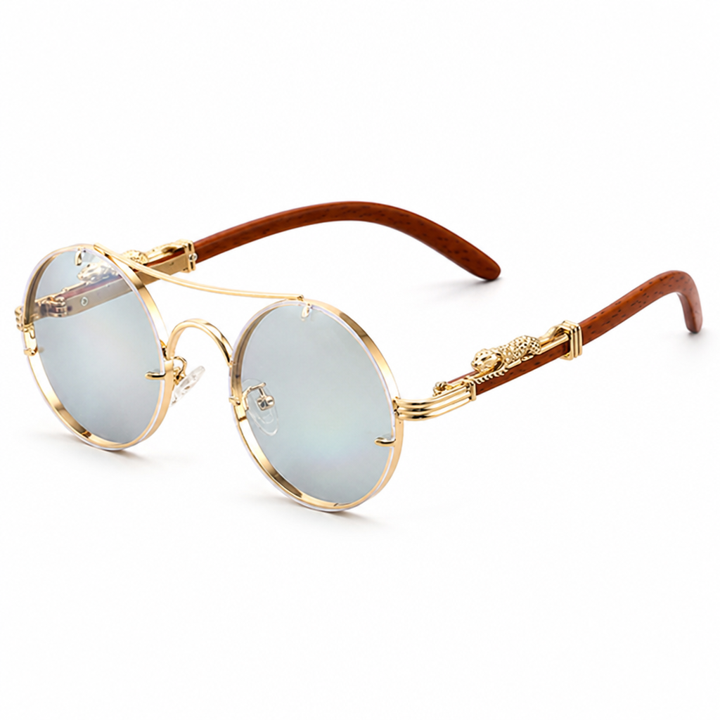 Feather-Light Metal Round Sunglasses (Animal Accent)