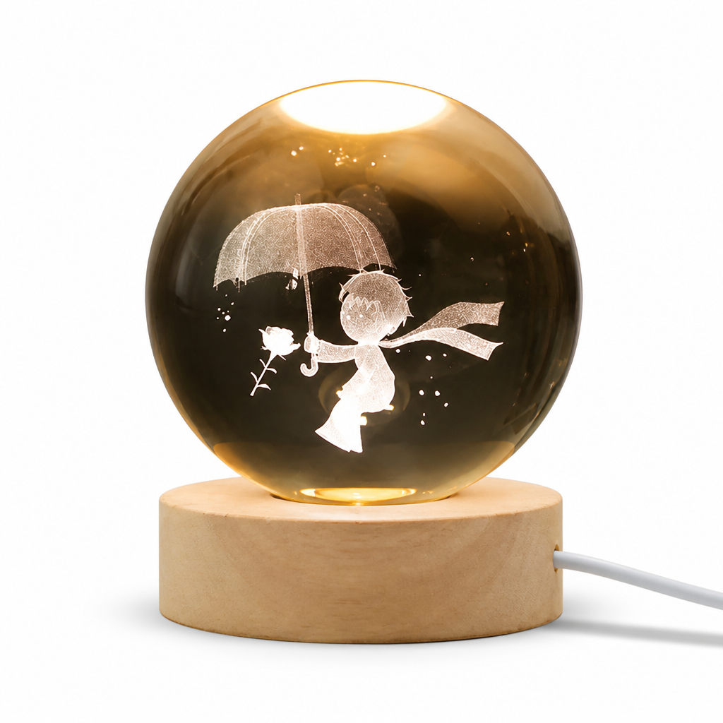 3D Engraved Glass Globe LED Night Light (USB-Powered)