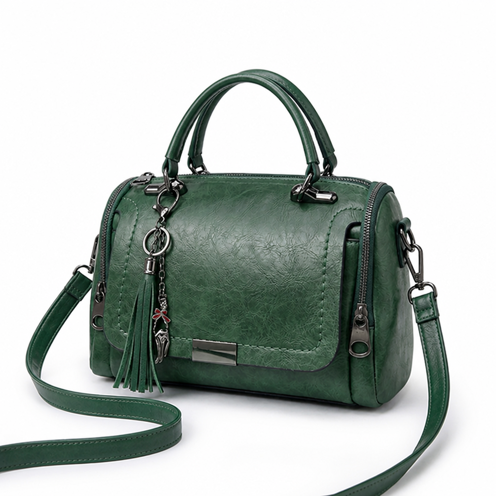 Tassel-Trim Faux Leather Convertible Shoulder Bag