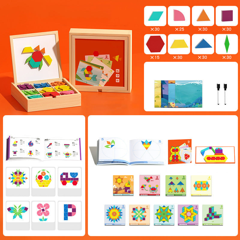 Wooden Building Blocks Set with Magnetic Pieces and Pattern Cards