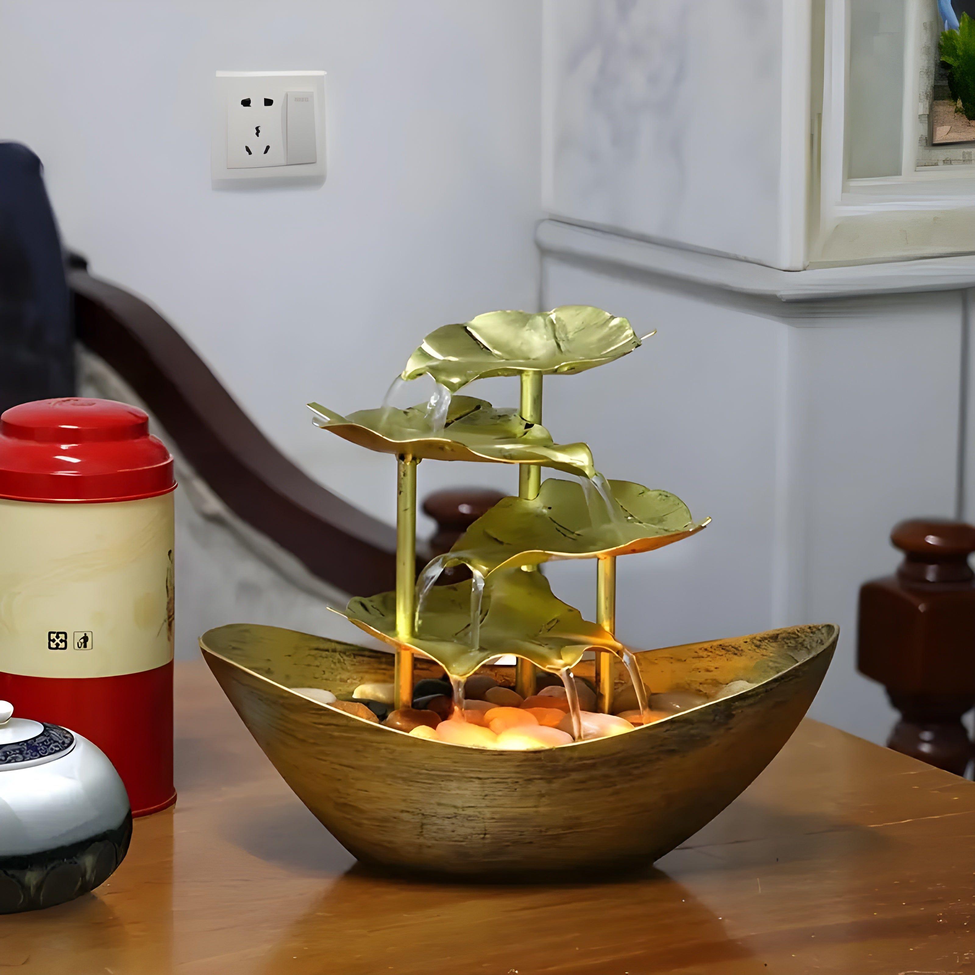 LED Illuminated Indoor Fountain – Calming Leaf Motif