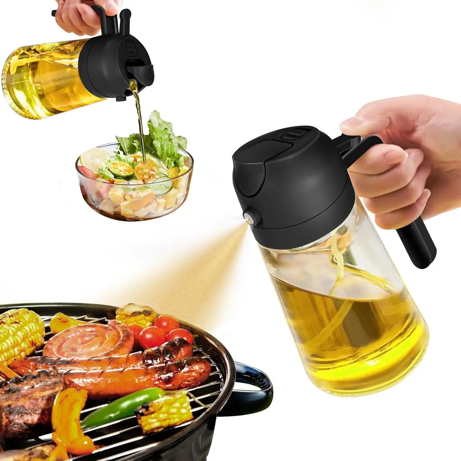 Glass Oil Dispenser and Sprayer – 470 ml 2-in-1 Bottle