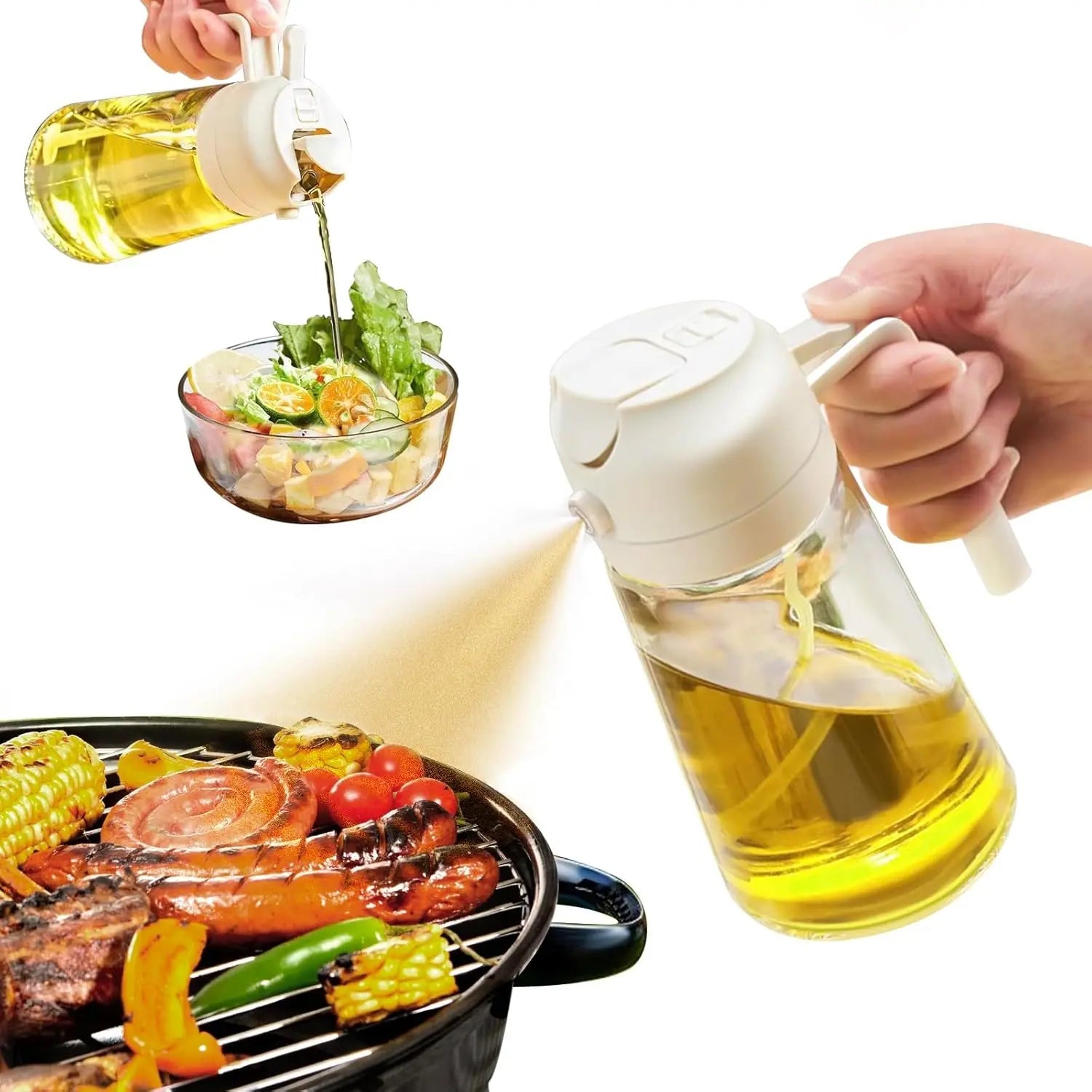 Glass Oil Dispenser and Sprayer – 470 ml 2-in-1 Bottle