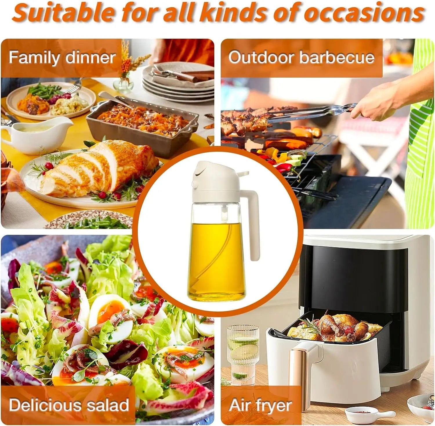 Glass Oil Dispenser and Sprayer – 470 ml 2-in-1 Bottle