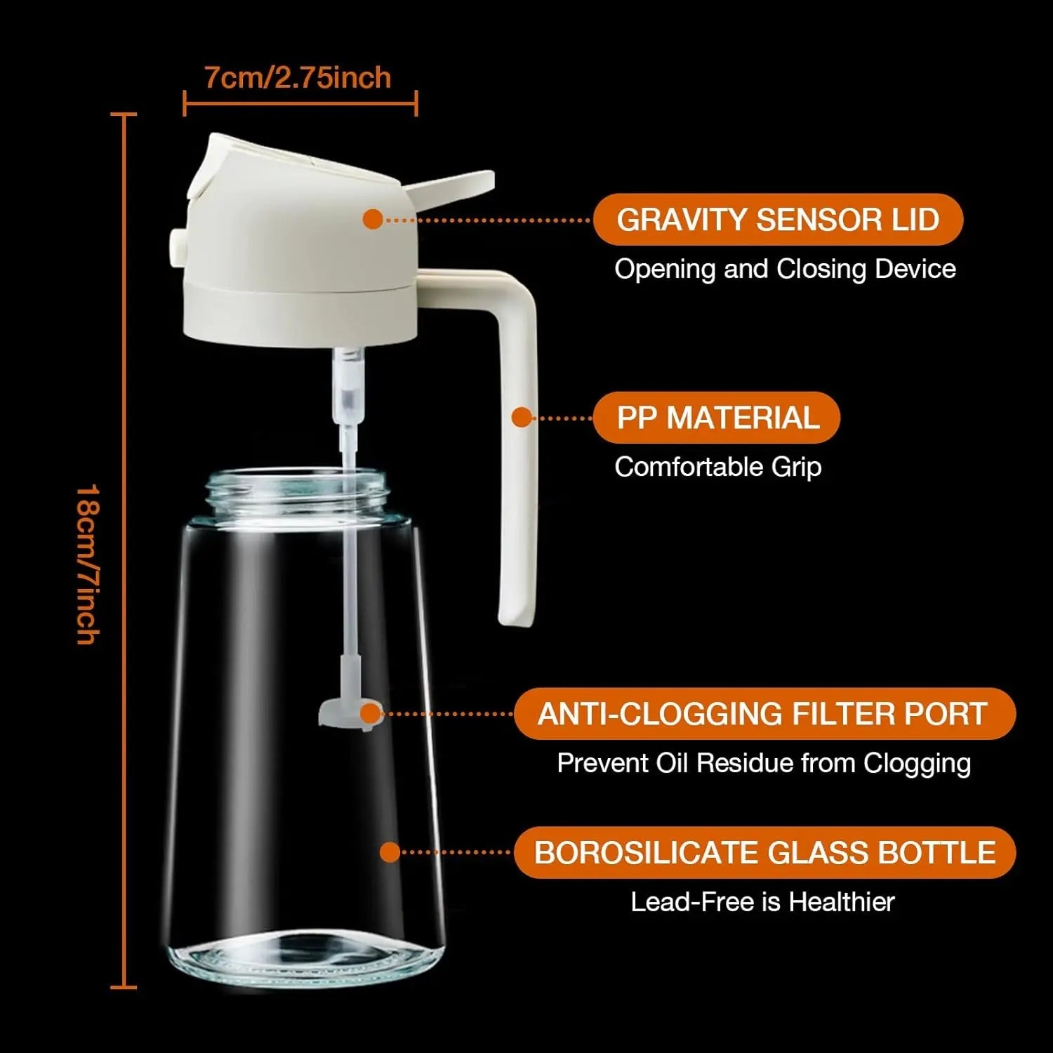 Glass Oil Dispenser and Sprayer – 470 ml 2-in-1 Bottle