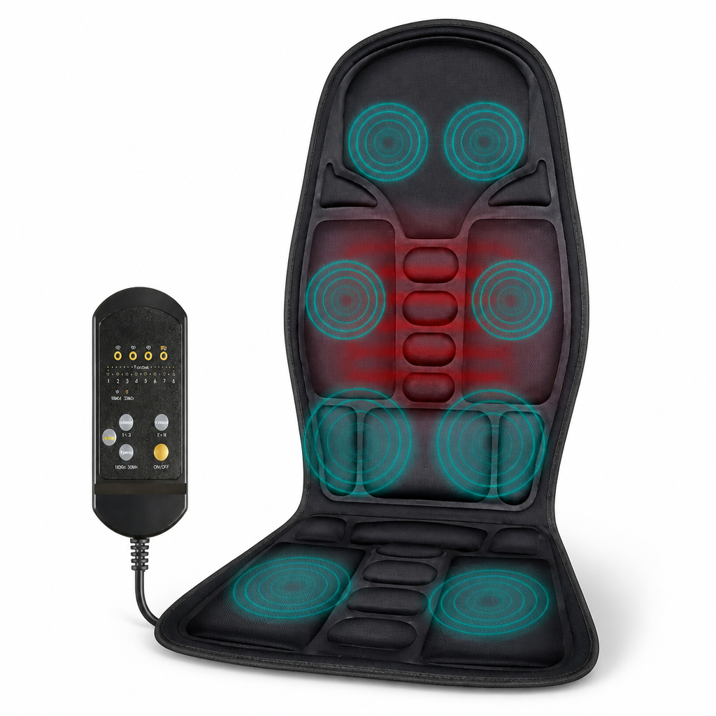 Heated 8-Mode Plush Memory Foam Massage Chair Pad (For Home & Car)