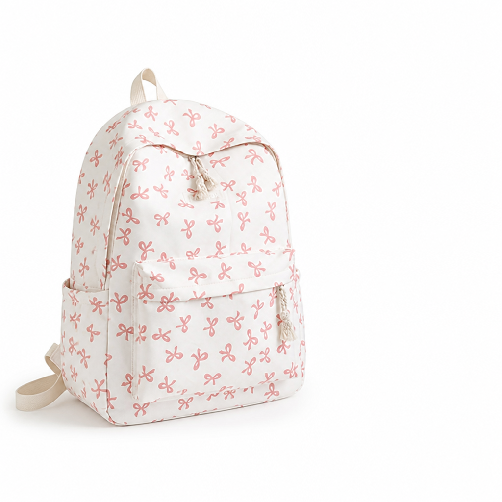 Durable Polyester Multi-Pocket Girls' Backpack (Butterfly Print)