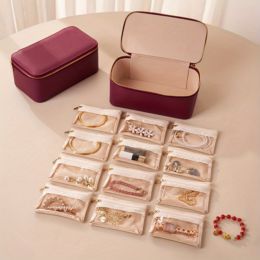 Travel Jewelry Organizer with 12 Velvet Pouches – Tangle-Free Storage