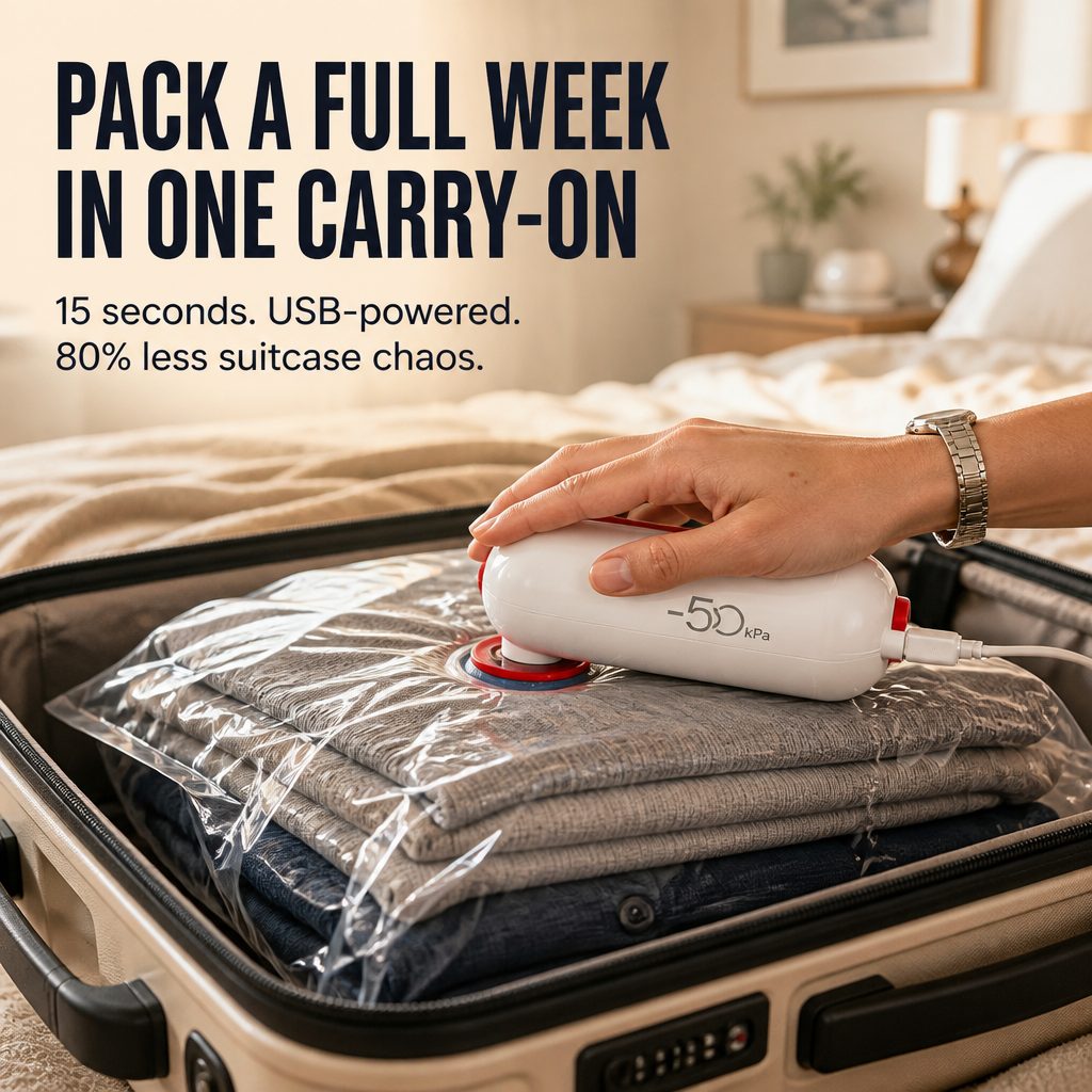VoltPack™ — Compress Your Suitcase by 80% Using a Pocket USB Vacuum Pump