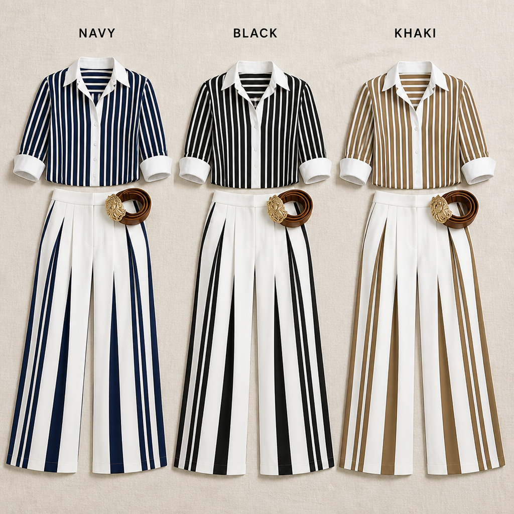 VeroLuxe™ — Slip Into a Striped Set That Feels Like You Got a Stylist | Comes with Belt