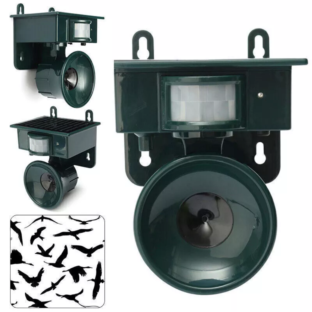 Motion-Sensing Solar Bird Deterrent with Sound Repellent
