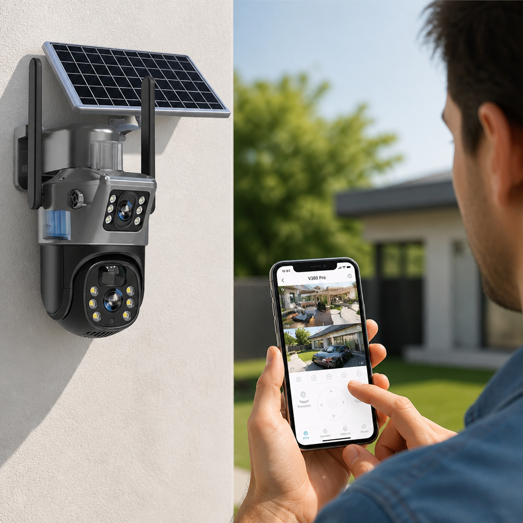 4K Dual-Lens Solar-Powered Outdoor Security Camera (360° PTZ)
