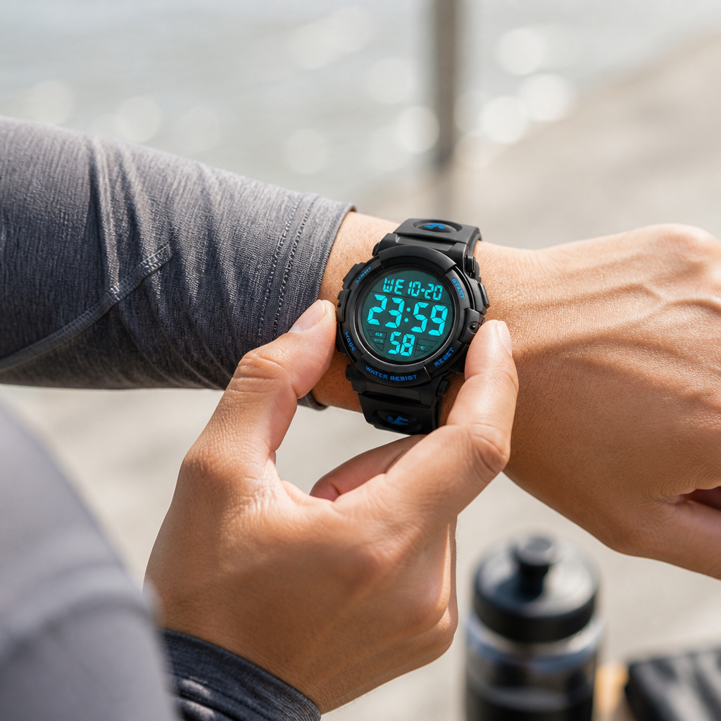 Large LED Waterproof & Shock-Resistant Digital Sports Watch