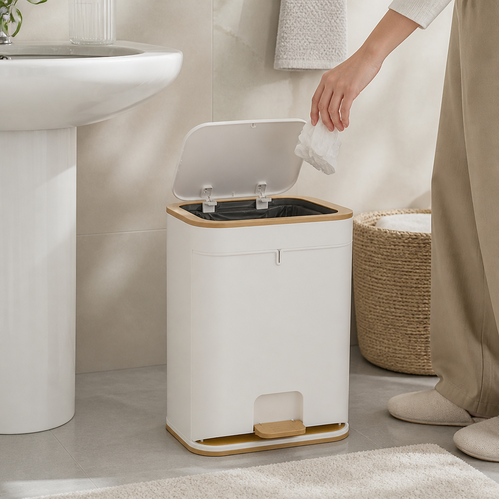 Odor-Control Compact Bathroom Trash Can