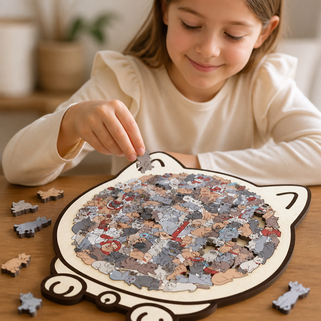 WhiskerCraft™ Wooden Puzzle — Melt Stress Away with Every Satisfying Click and Create Calm Cat Art