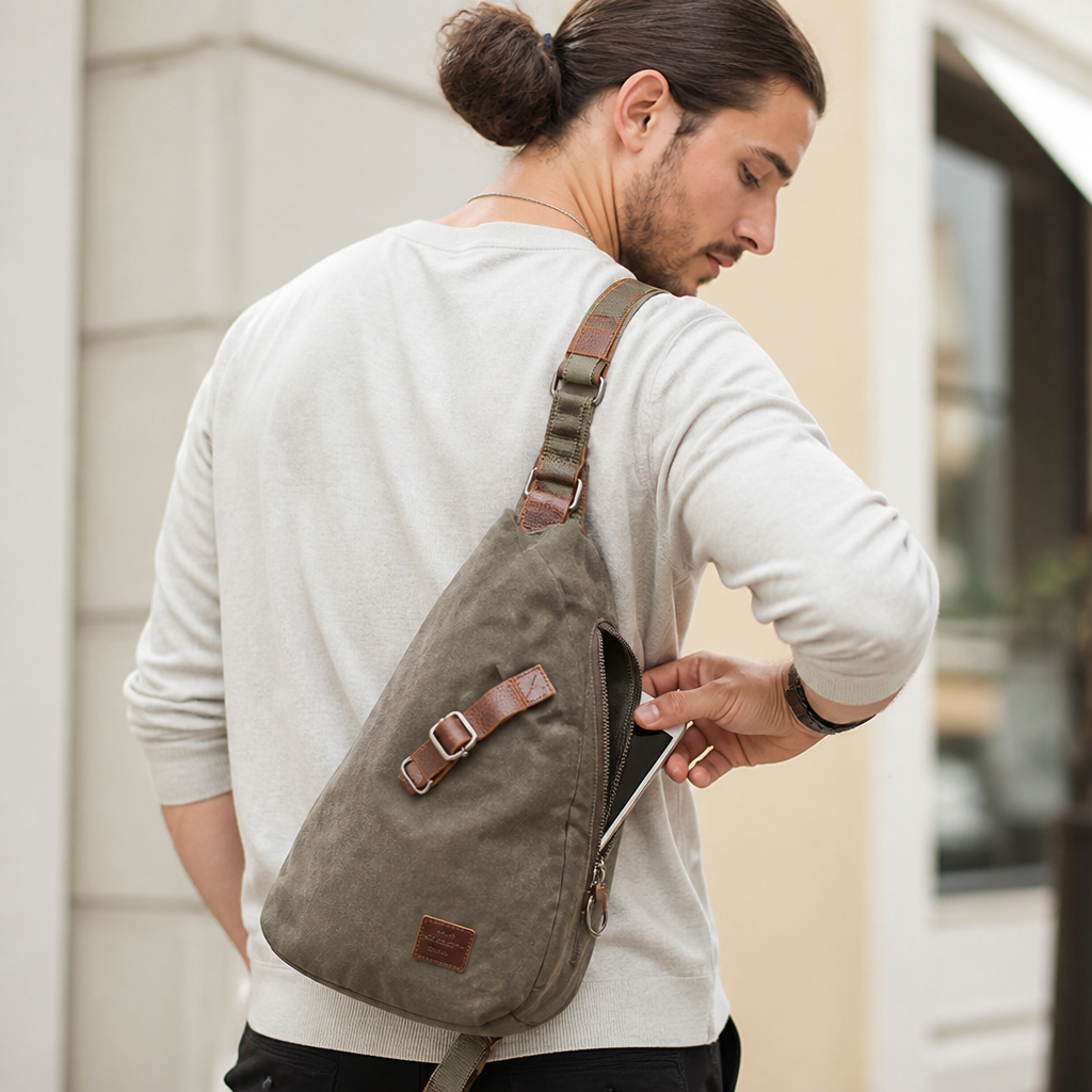Water-Resistant Waxed Canvas Anti-Theft Crossbody Bag