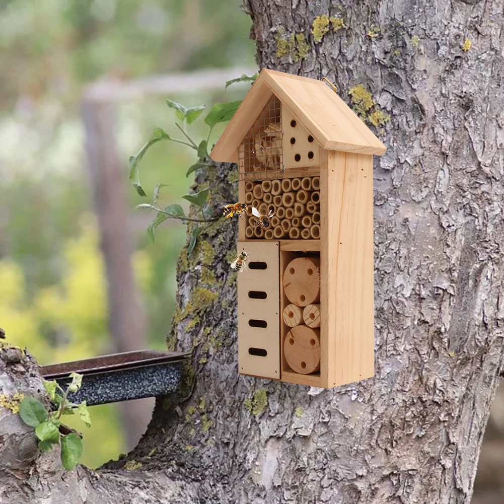 Insect Habitat for Bees and Garden Pollinators - Wooden Shelter with Nesting Areas