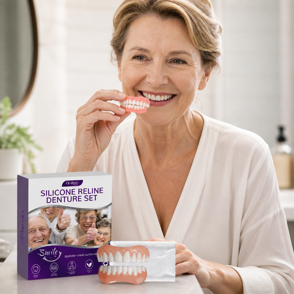 High-Elasticity & Moisture-Retaining Silicone Denture Reliner (Upper & Lower Set)