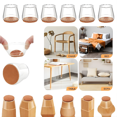Felt-Padded Silicone Caps for Chair Legs – Protects Floors from Scratches
