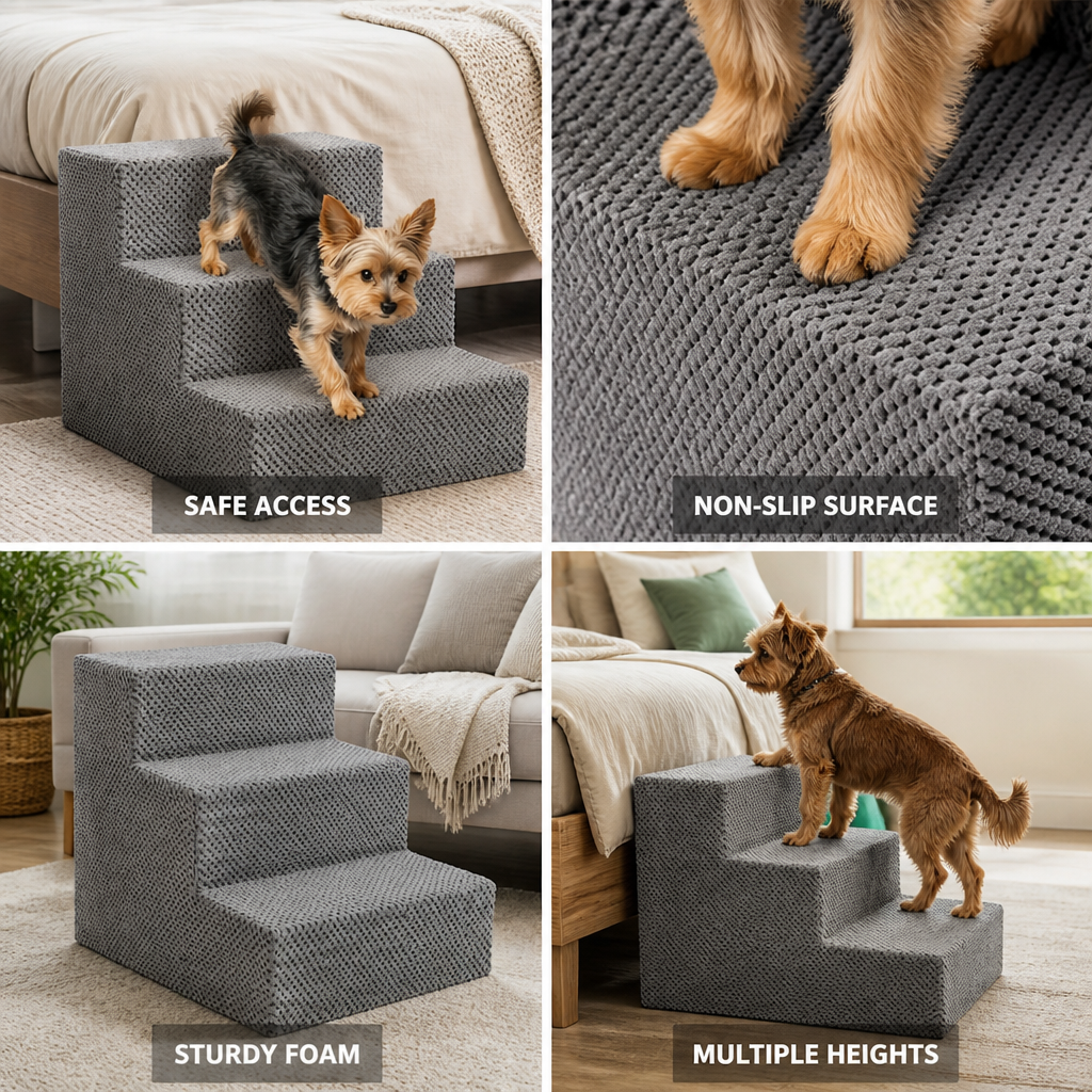Adjustable Non-Slip Foam Pet Stairs (3–5 Steps)