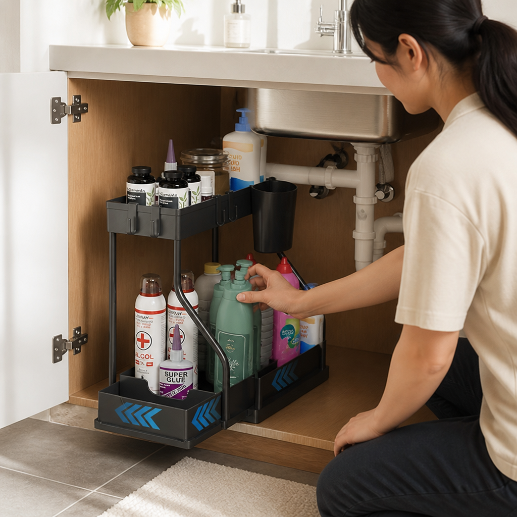 2-Tier Pull-Out Drawer Under-Sink Organizer (Drill-Free)