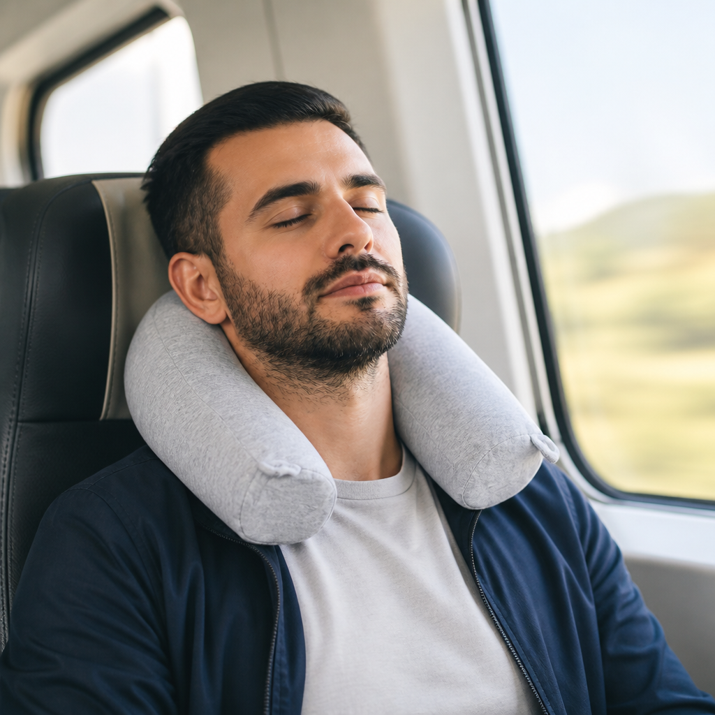 Memory Foam Ergonomic Travel Neck Pillow (Removable Cover)