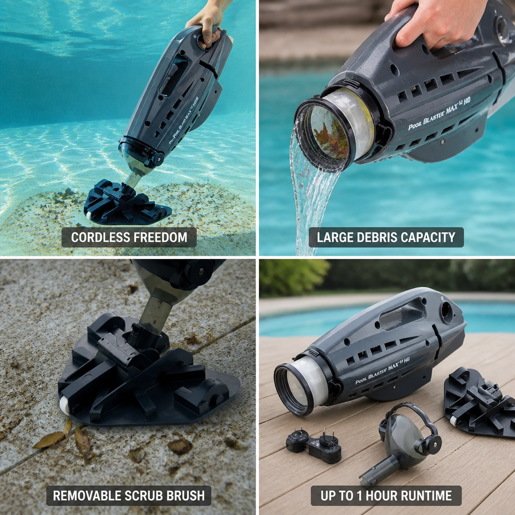 High-Suction Cordless Pool Vacuum (Removable Scrub Brush)