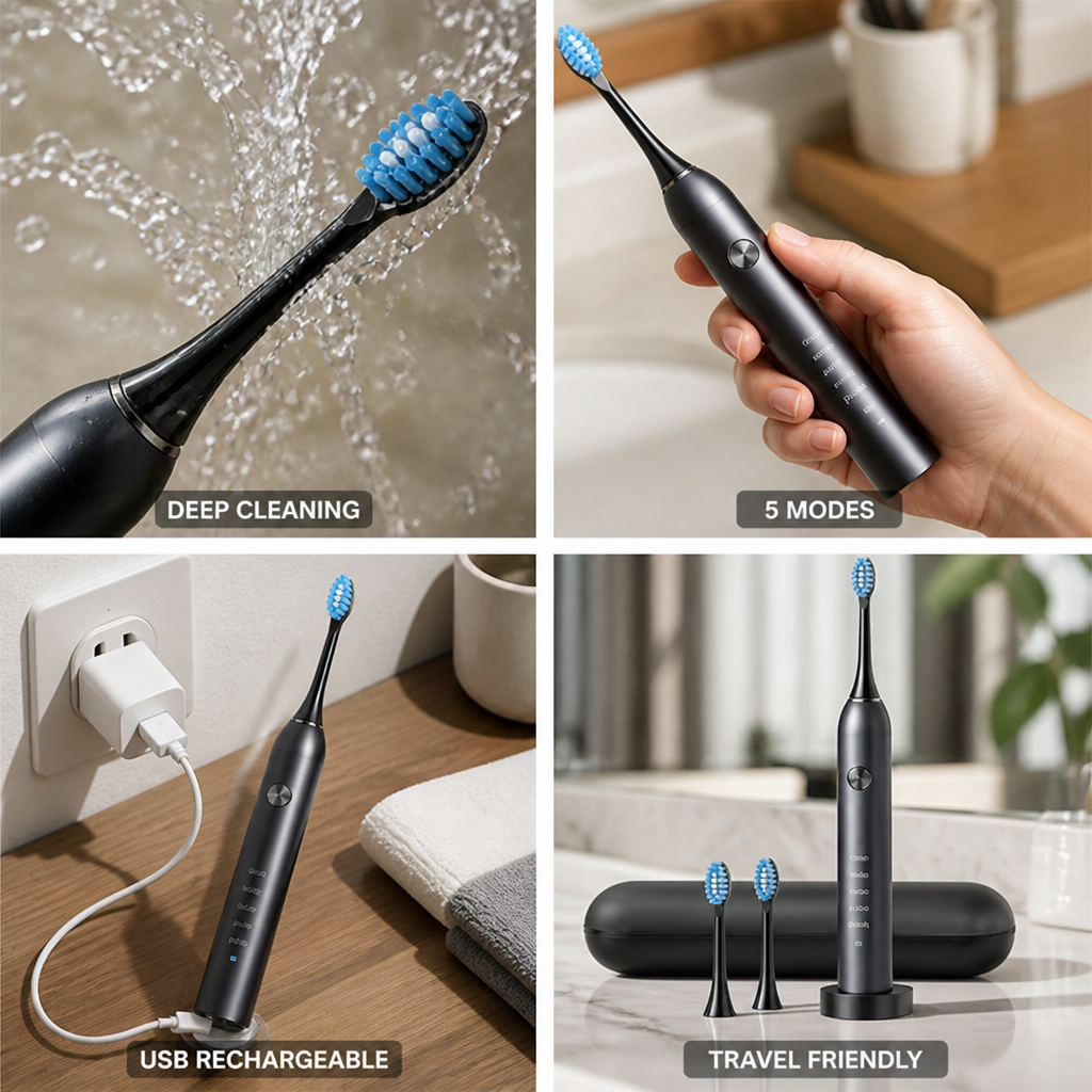 High-Speed USB-Rechargeable 5-Mode Electric Toothbrush