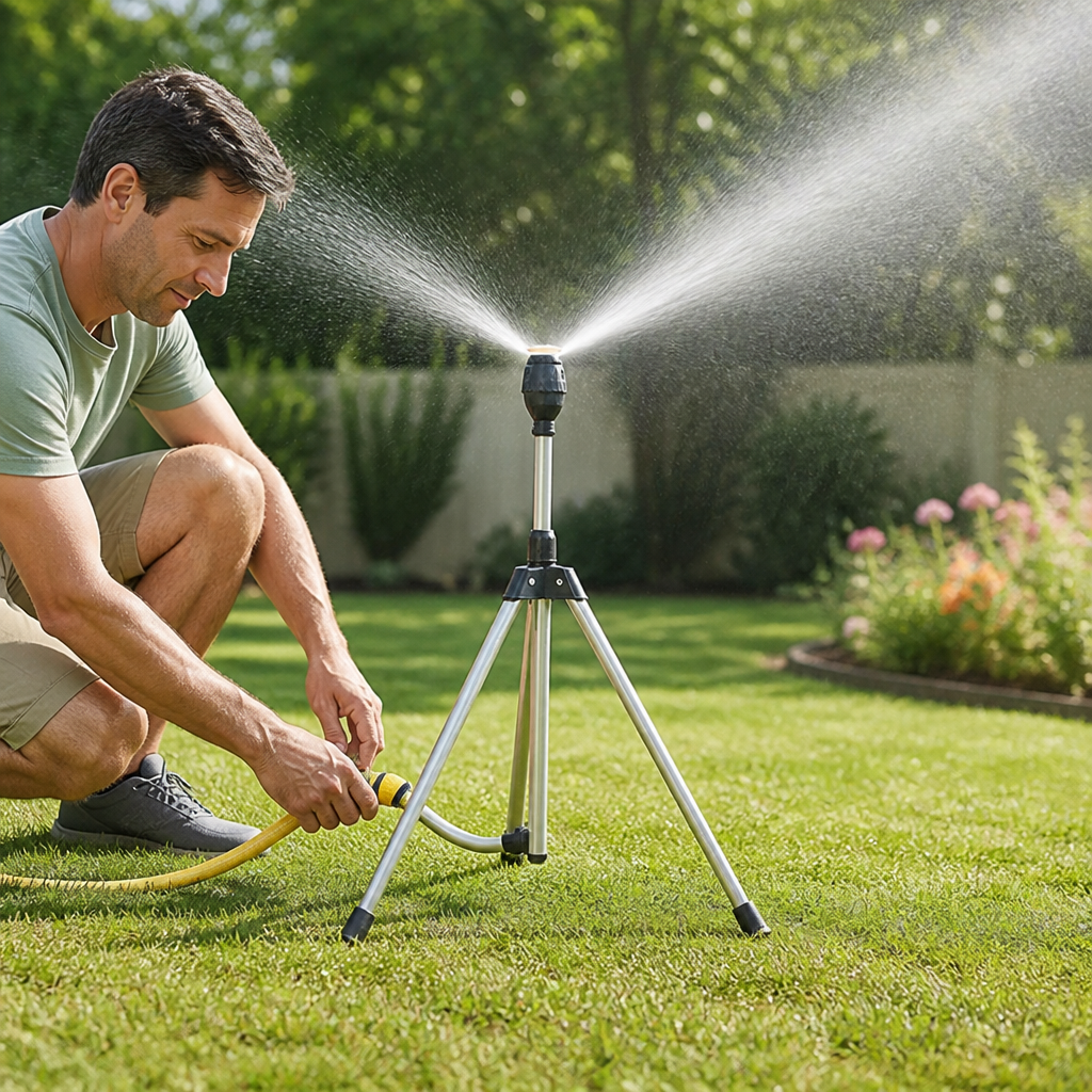 Adjustable 360° Rotating Garden Sprinkler (Stainless Steel Tripod)