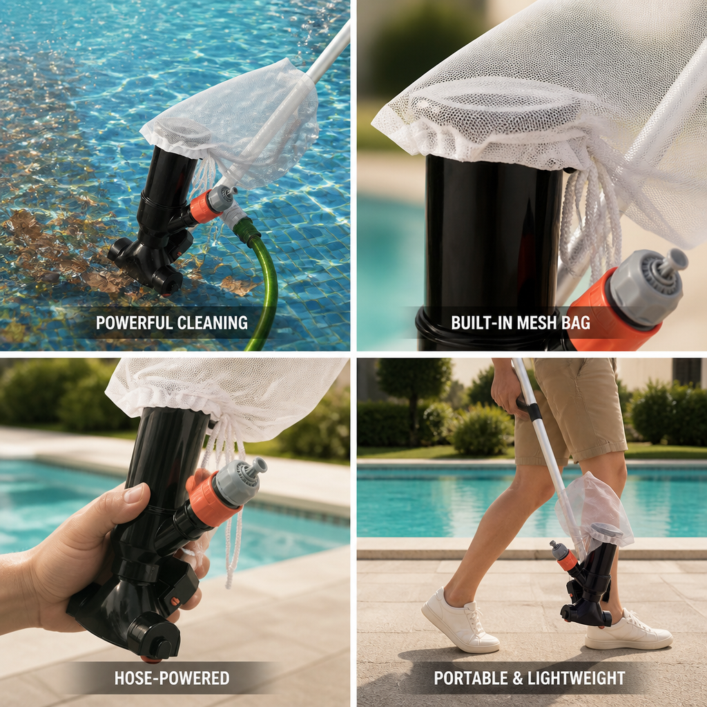 Hose-Powered Portable ABS Pool Vacuum (Mesh Bag & Quick Connector)