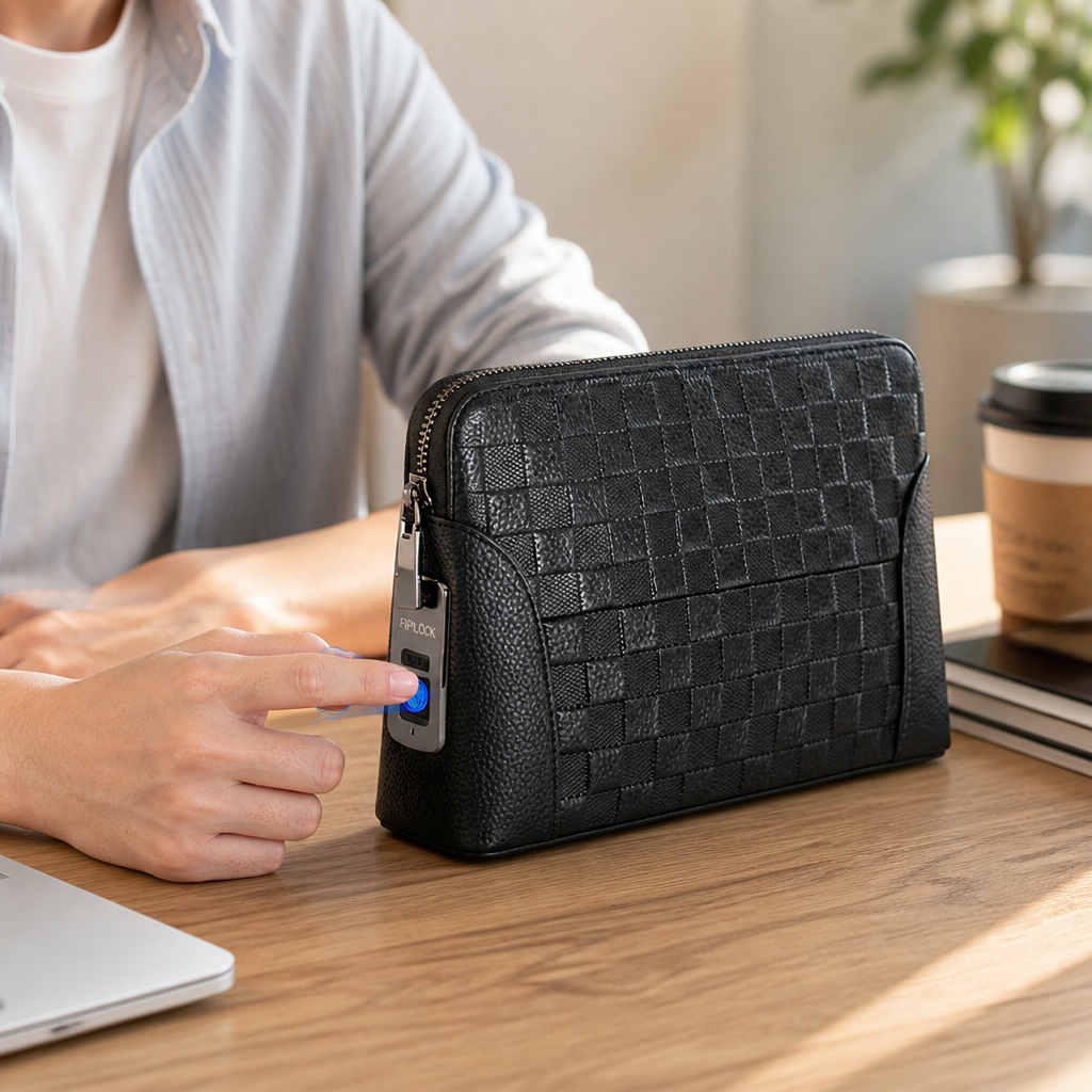 Biometric Fingerprint Lock Multi-Compartment Genuine Leather Handbag