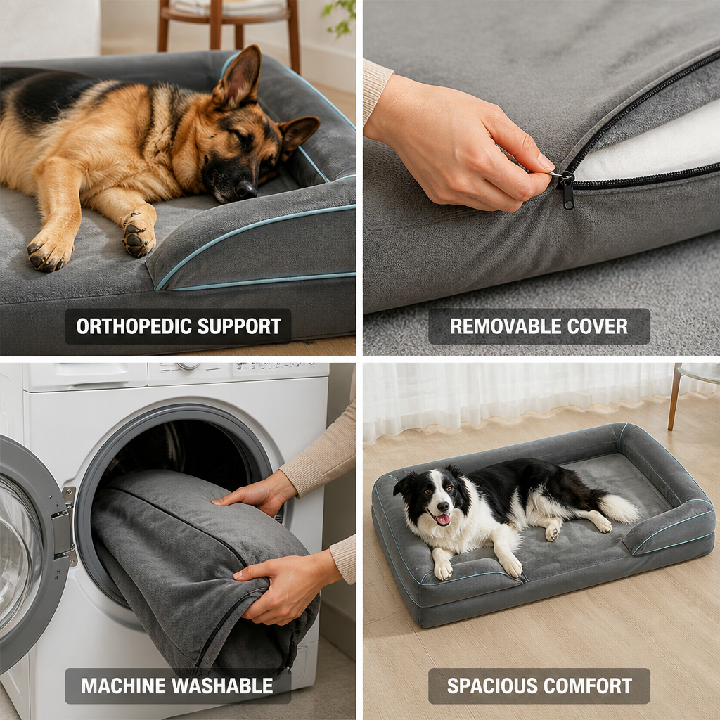 65D High-Density Memory Foam Dog Bed (Removable Machine-Washable Cover)