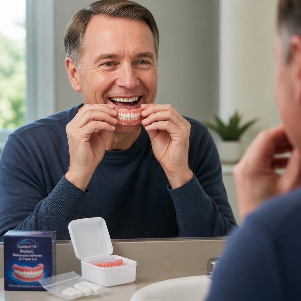 Comfort-Fit Realistic Removable Dentures (5-Piece Set)