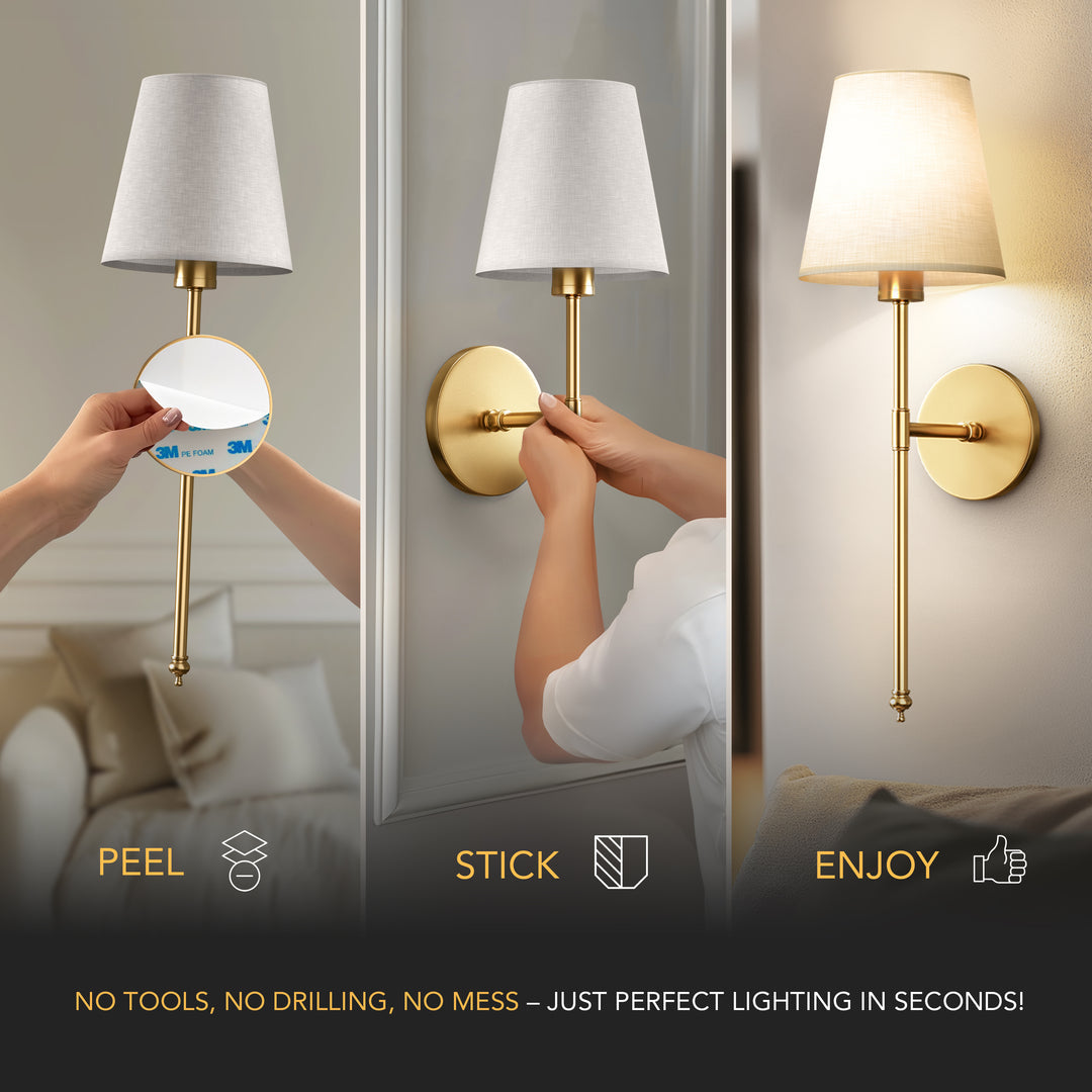 Remote-Controlled Wall Lamp – Battery Operated, Drill-Free Installation