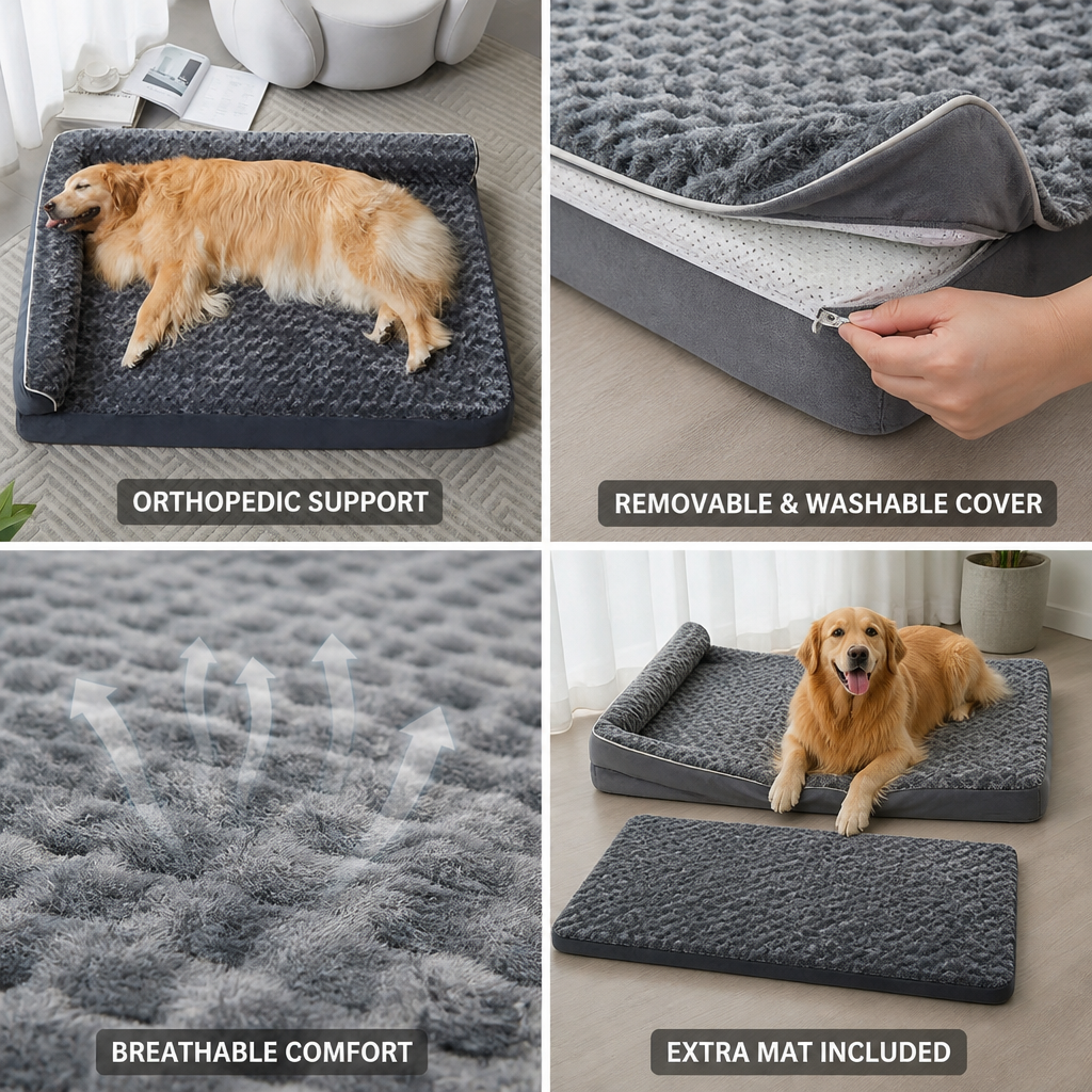 L-Shaped Orthopedic Memory Foam Dog Bed (Includes Extra Mat)